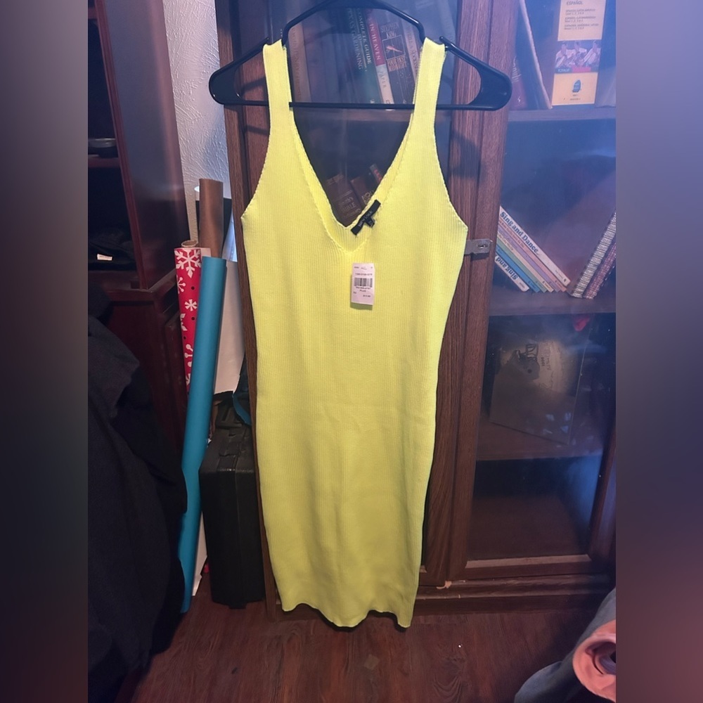Womens Neon, yellow, ribbed, maxi dress